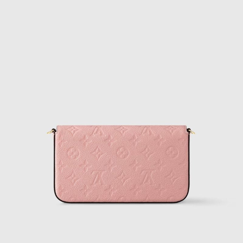 Louis Vuitton Félicie Pochette Handbag Monogram Empreinte Powder Pink Behind View
