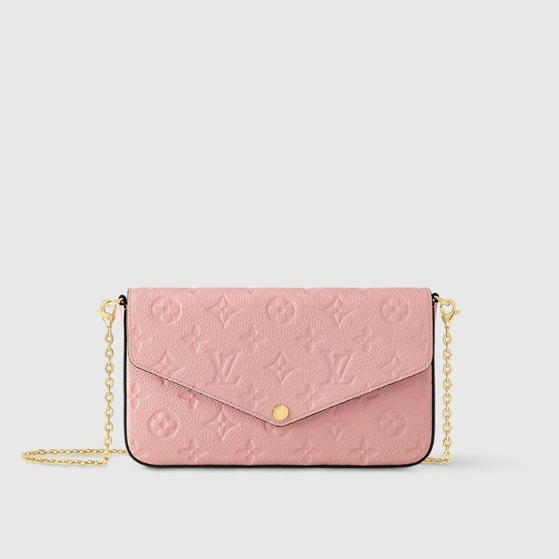 Louis Vuitton Félicie Pochette Handbag Monogram Empreinte Powder Pink Front View
