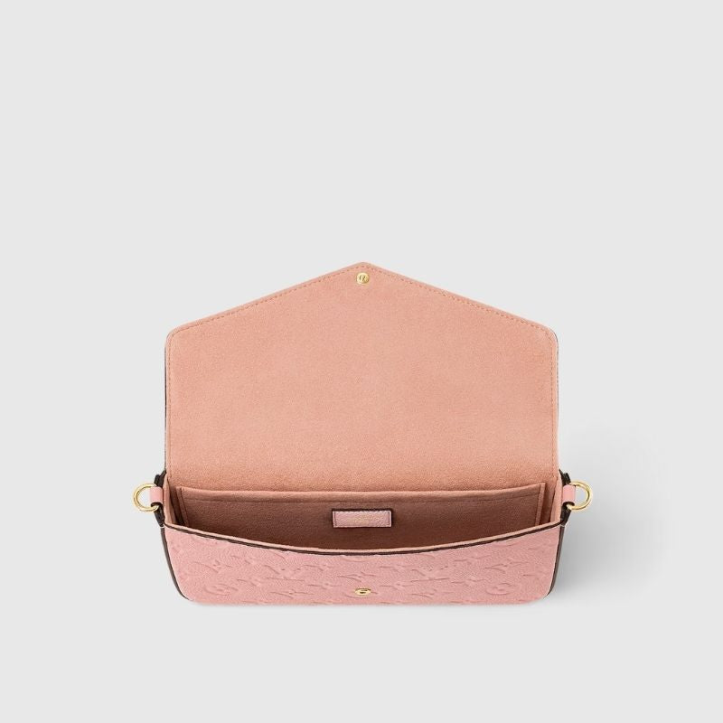 Louis Vuitton Félicie Pochette Handbag Monogram Empreinte Powder Pink top view
