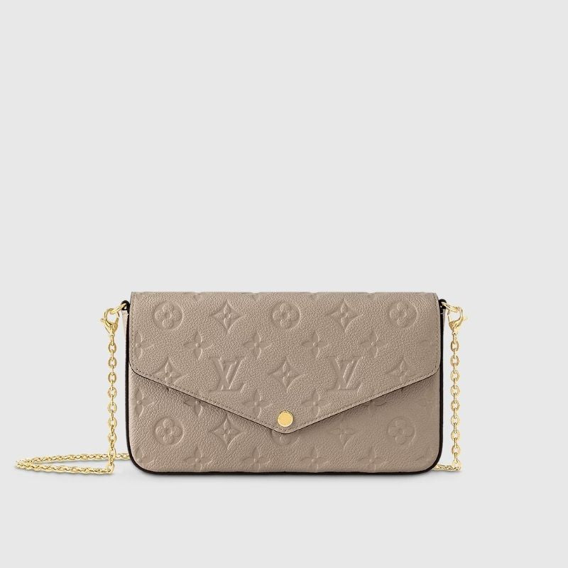 Louis Vuitton Félicie Pochette Handbag Monogram Empreinte Tourterelle Front view
