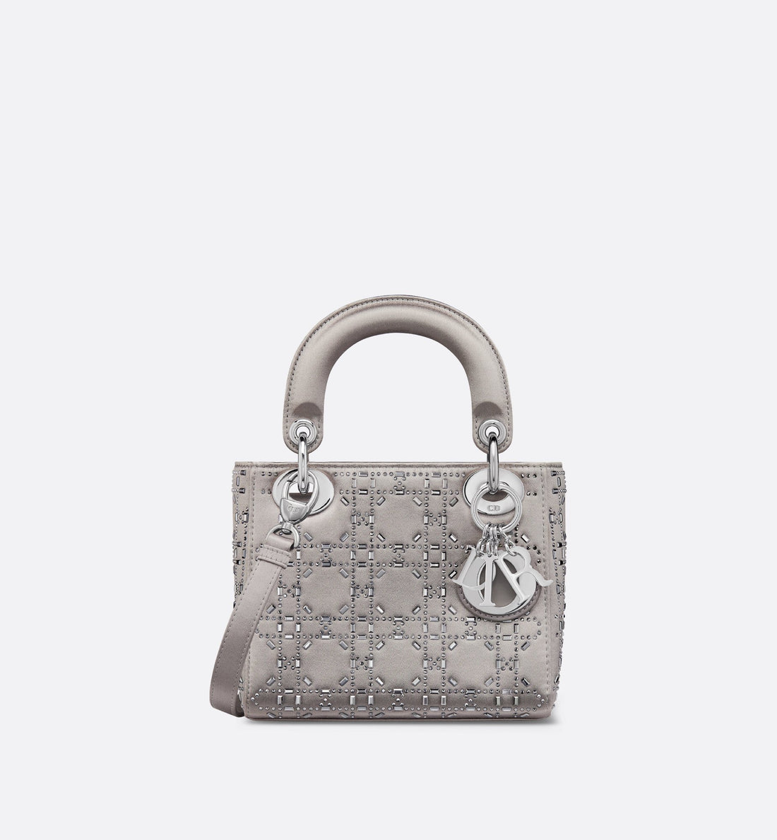 Mini Lady Dior Bag Gray Strass Cannage Satin