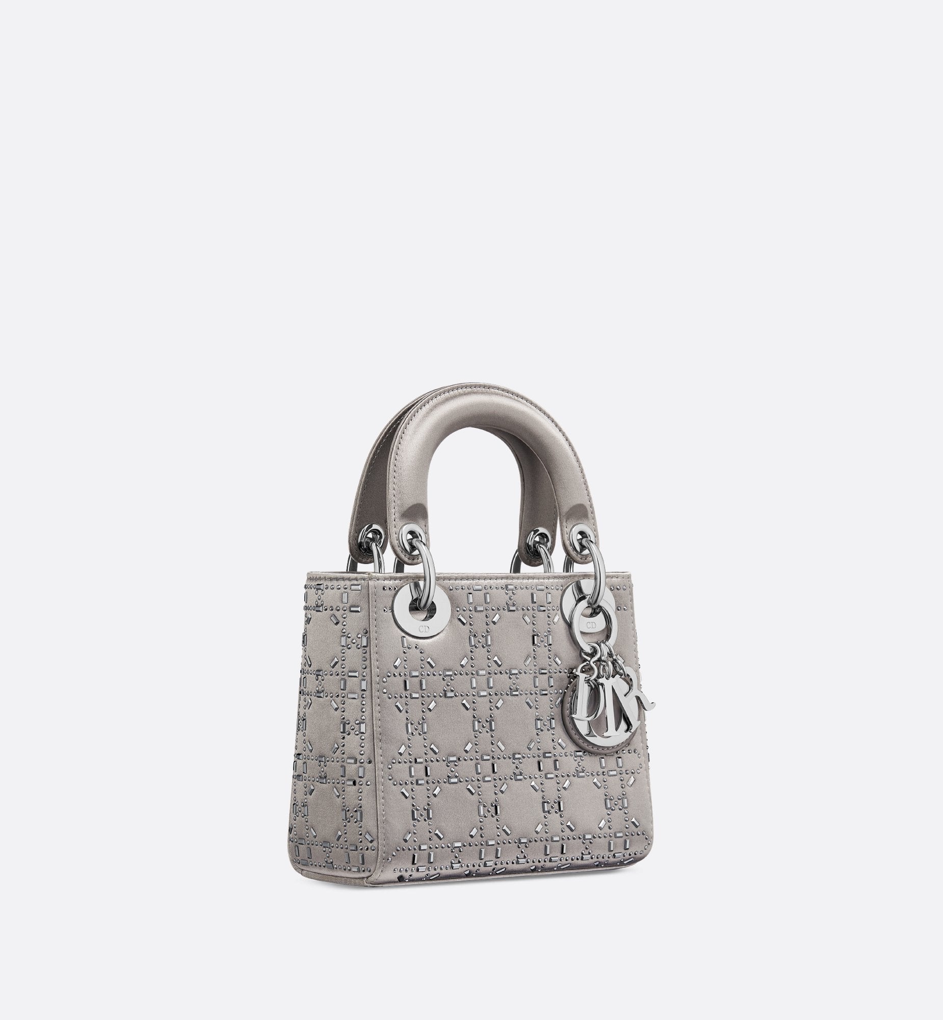 Mini Lady Dior Bag Gray Strass Cannage Satin