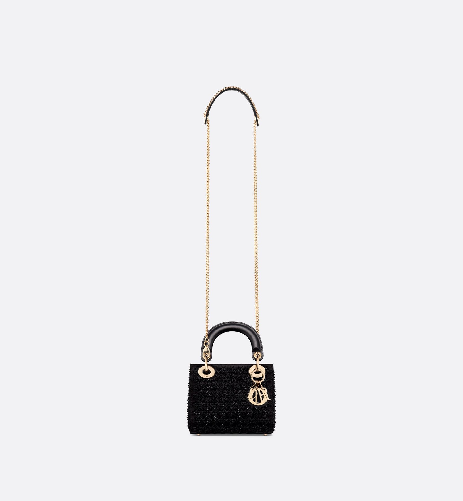 Mini Lady Dior Bag Black Satin Embroidered With Beaded Cannage Motif