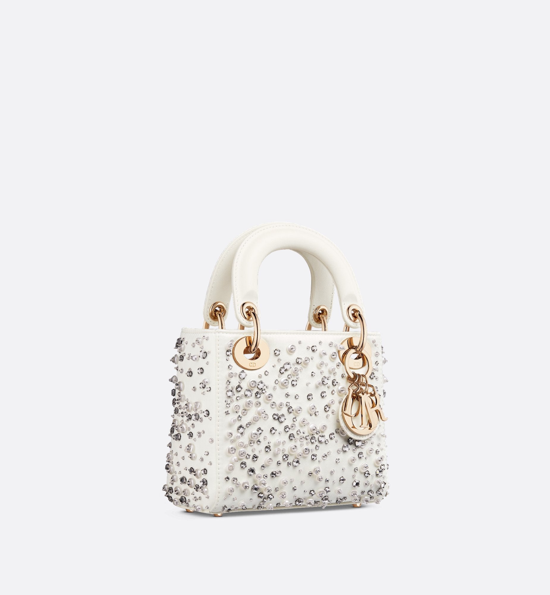 Mini Lady Dior Bag Latte Satin Embroidered With Beads