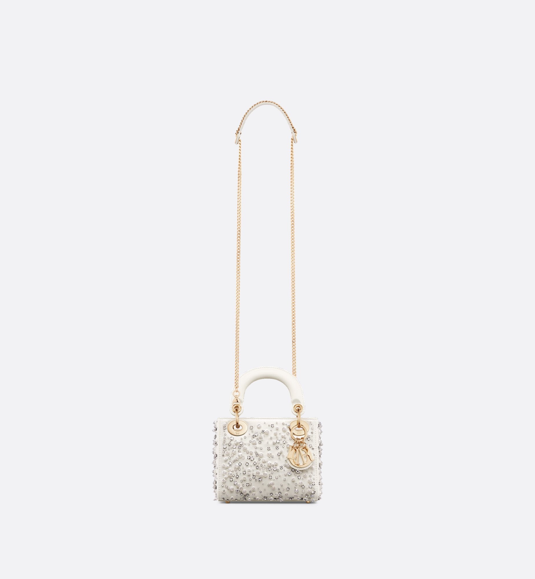 Mini Lady Dior Bag Latte Satin Embroidered With Beads