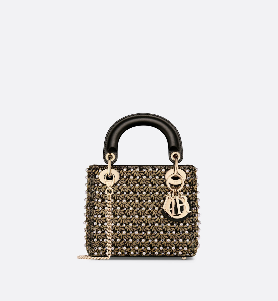 Mini Lady Dior Bag Cotton Embroidered With Resin Pearls, Crystals And Gold-Tone Metallic Thread