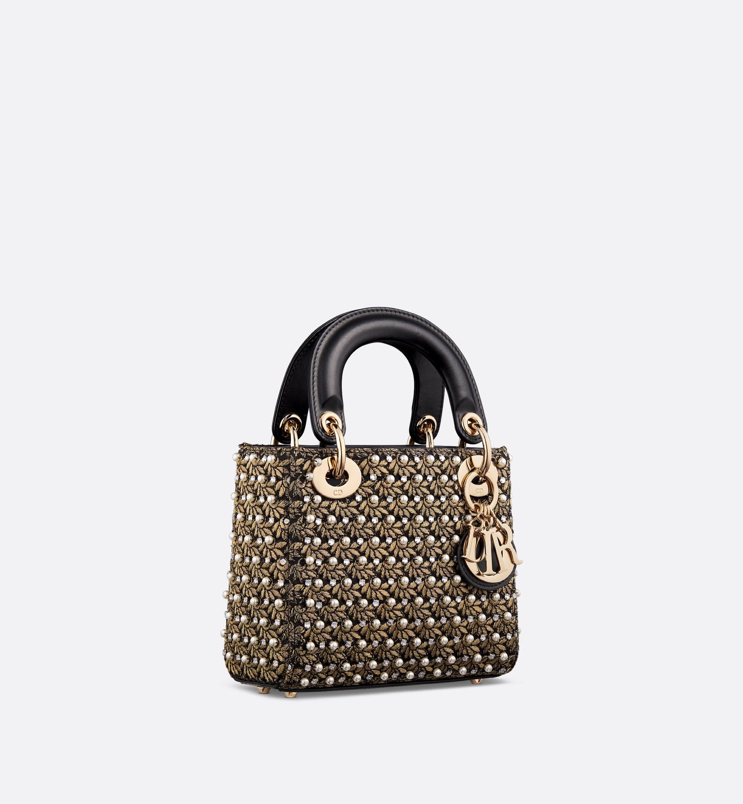 Mini Lady Dior Bag Cotton Embroidered With Resin Pearls, Crystals And Gold-Tone Metallic Thread