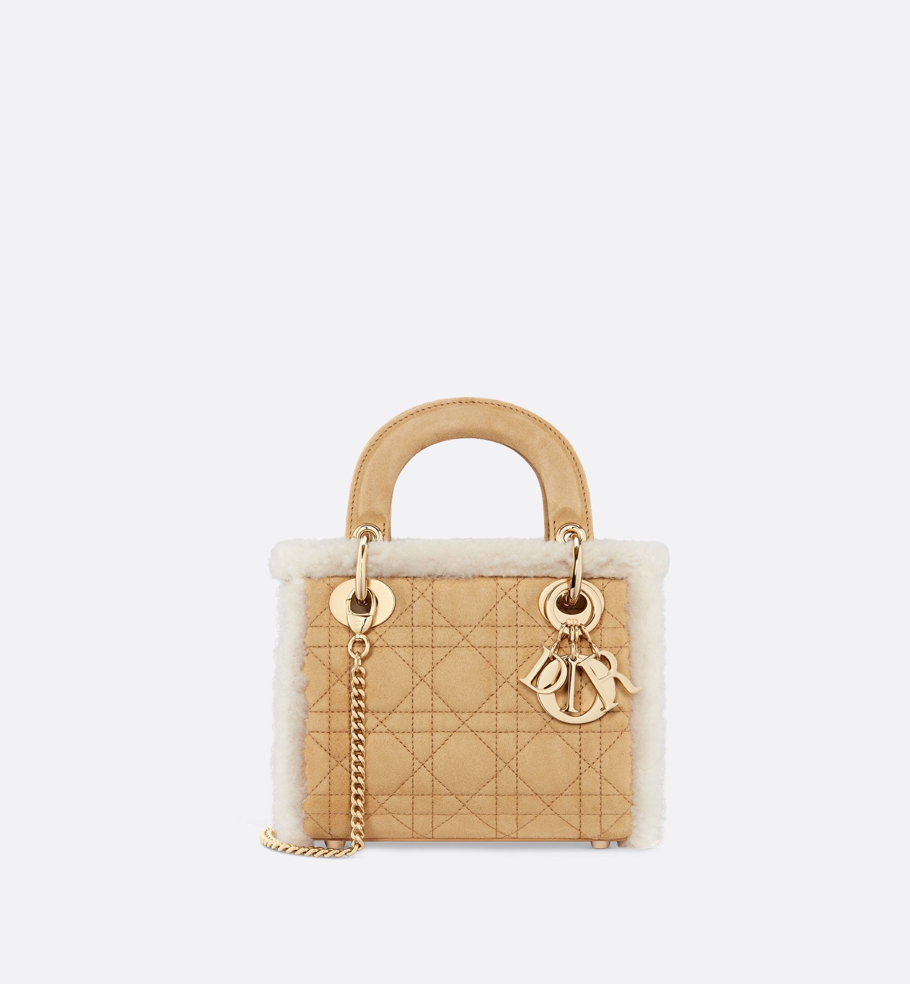 Mini Lady Dior Bag Beige Suede And Ecru Lambskin Shearling