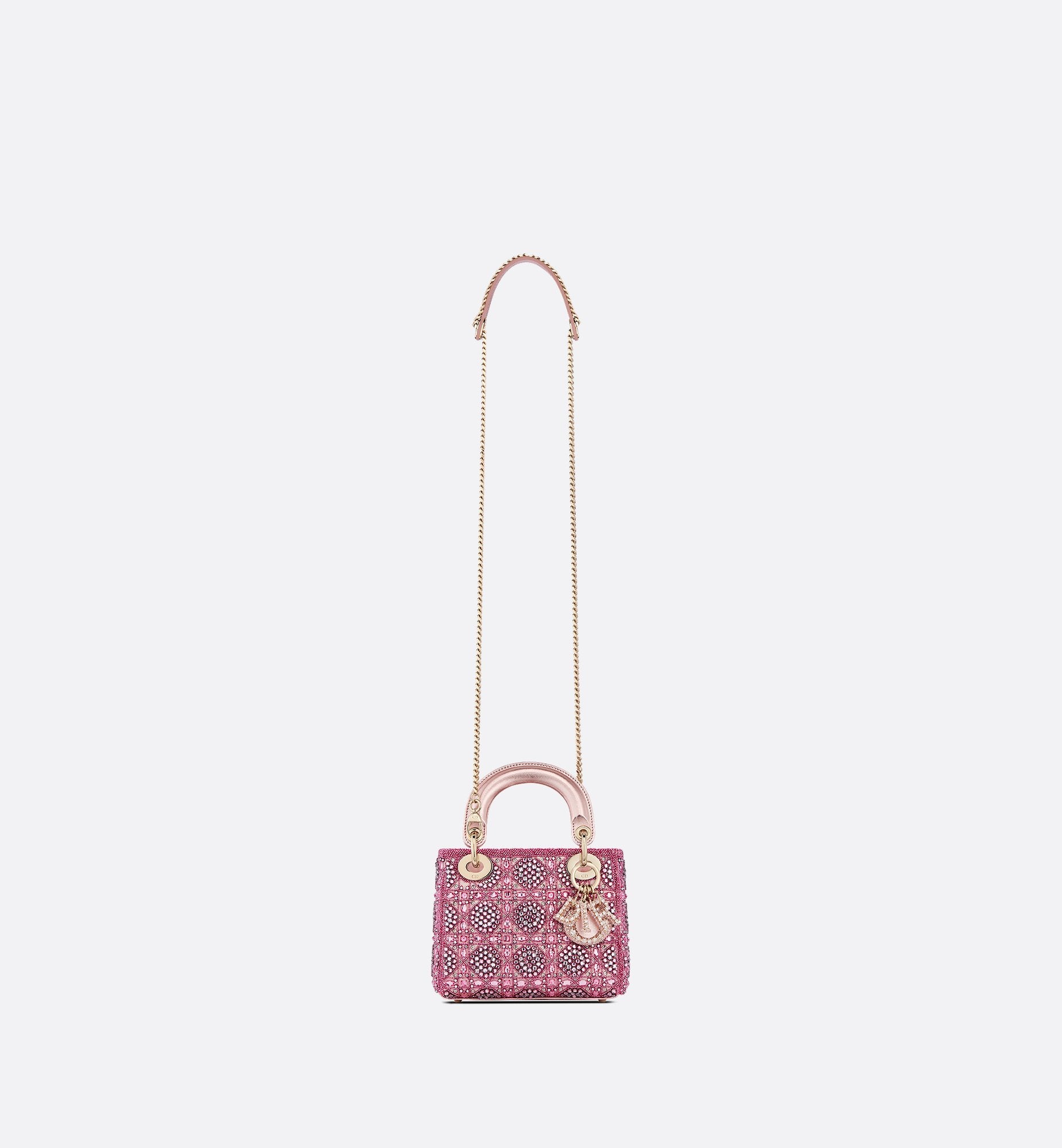 Mini Lady Dior Bag Metallic Calfskin And Satin With Rose Des Vents Resin Pearl Embroidery