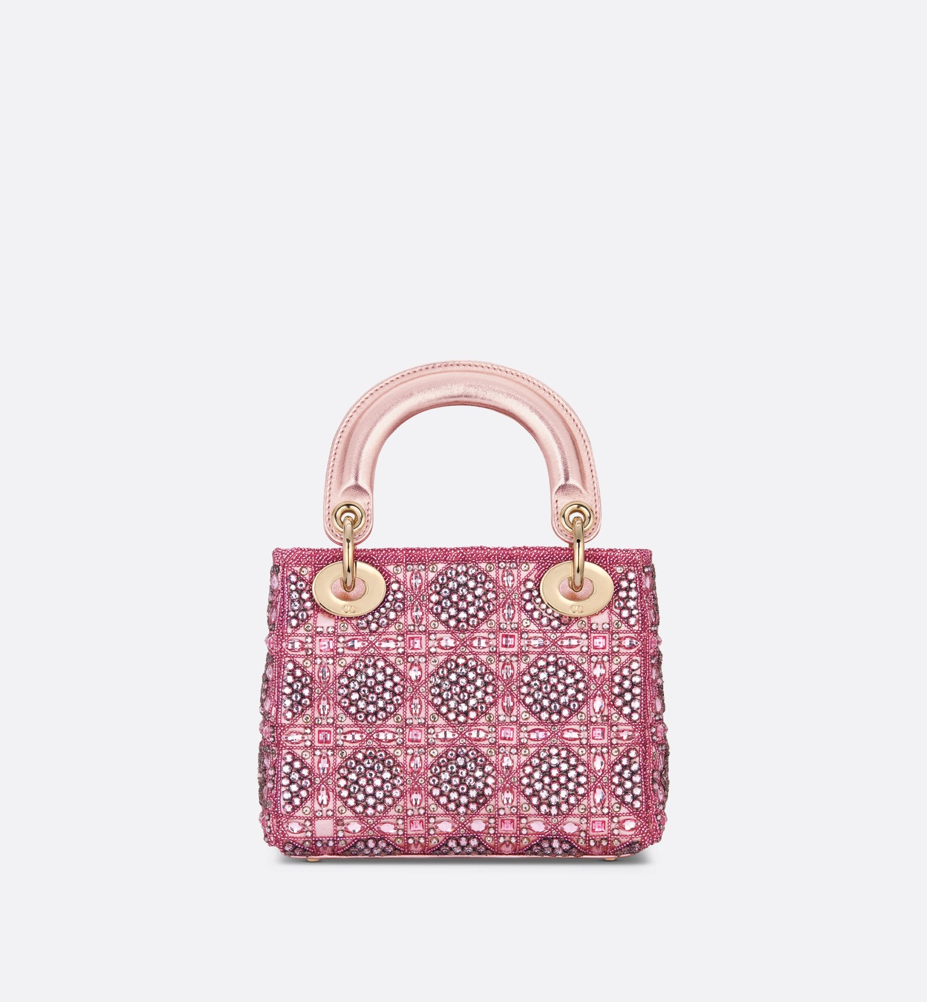 Mini Lady Dior Bag Metallic Calfskin And Satin With Rose Des Vents Resin Pearl Embroidery