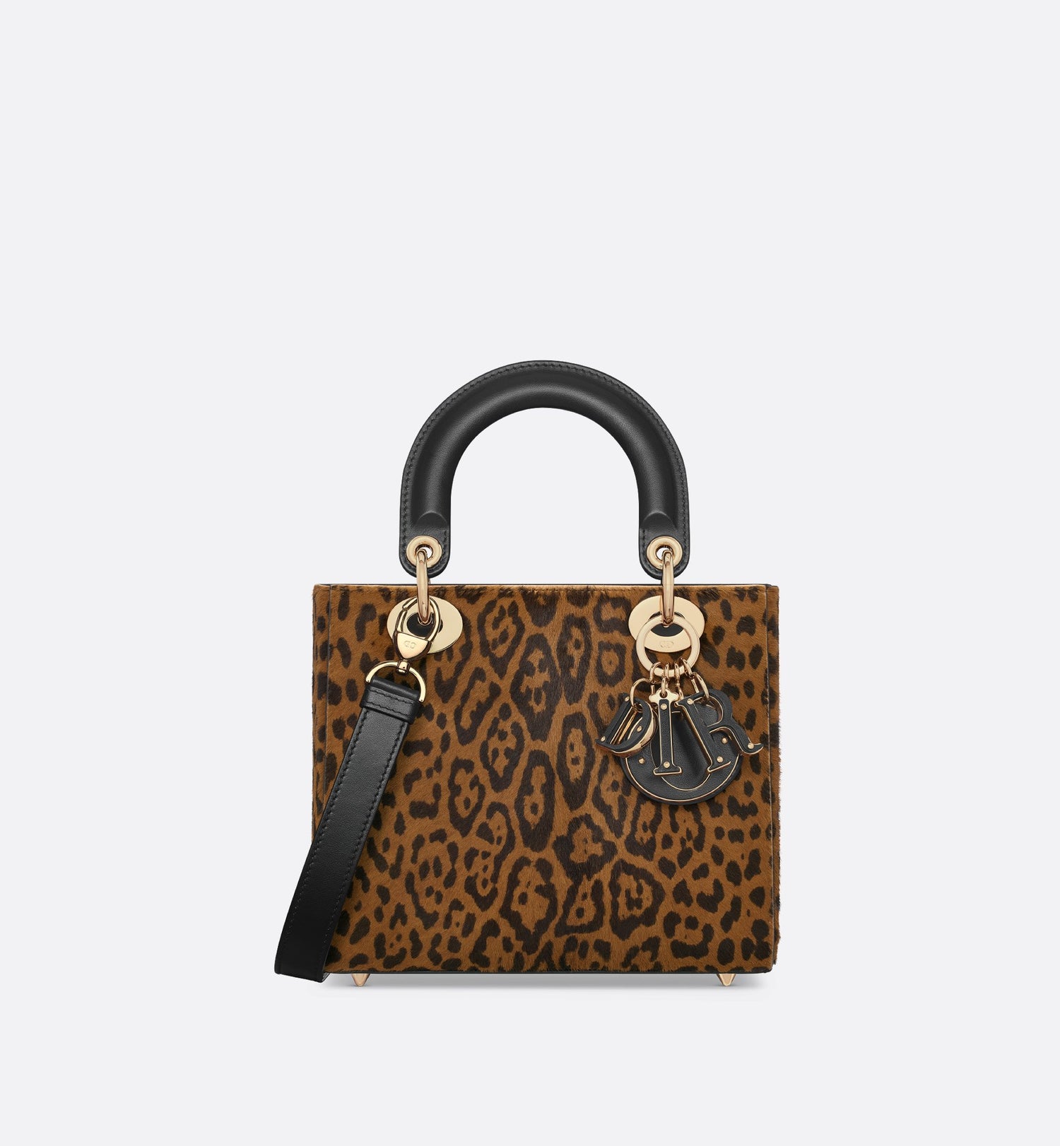 Small Lady Dior Bag Camel Pony Hair Calfskin With Brown Leopard Motif