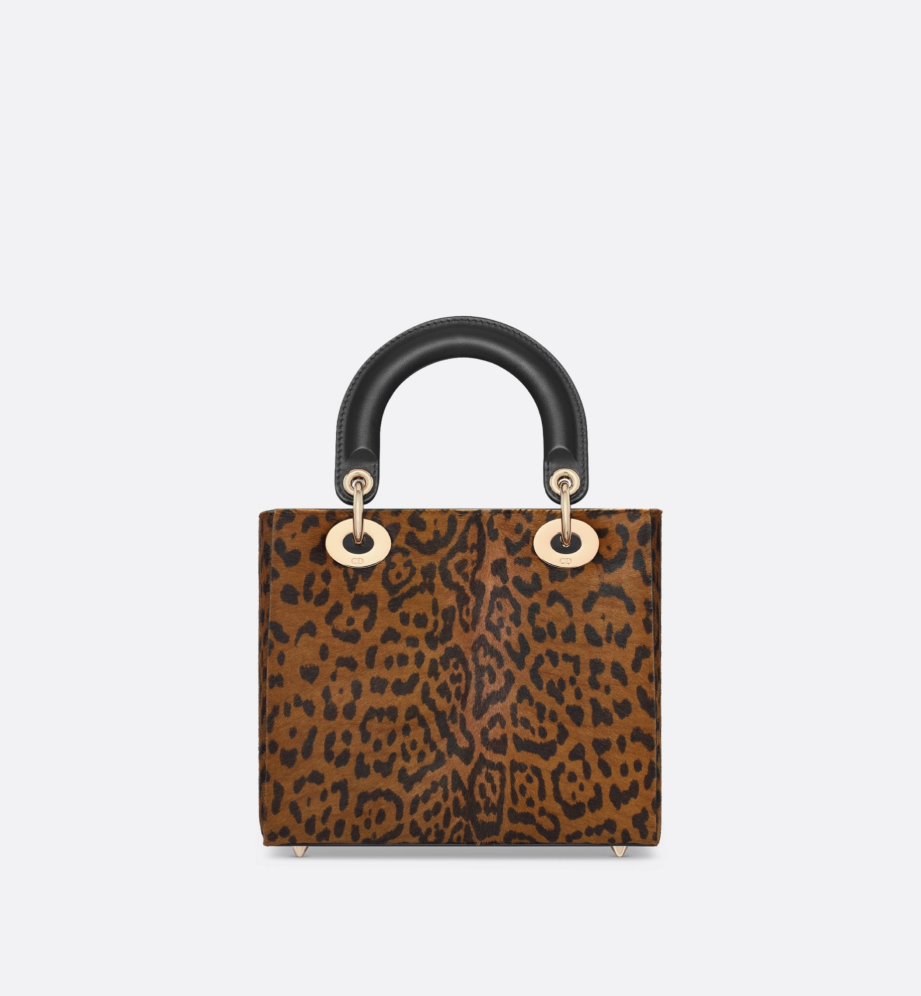 Small Lady Dior Bag Camel Pony Hair Calfskin With Brown Leopard Motif