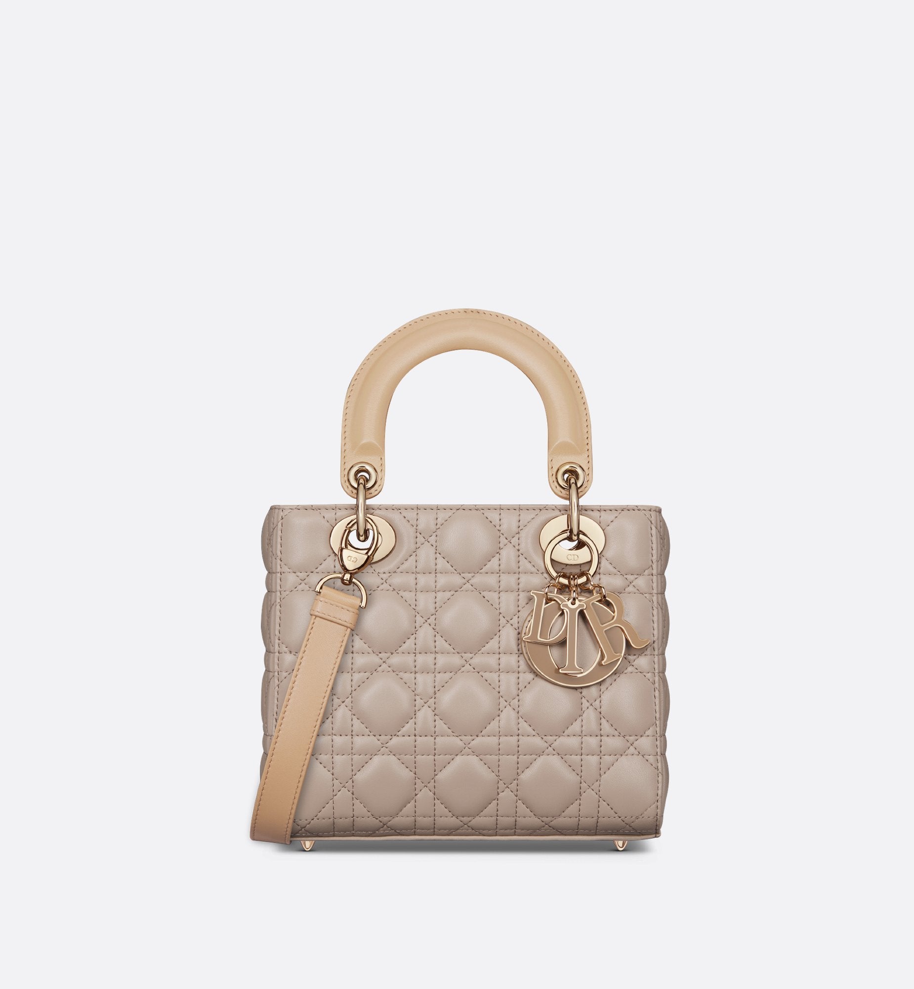 Small Lady Dior Bag Two Tone Trench Beige And Biscuit Cannage Lambskin