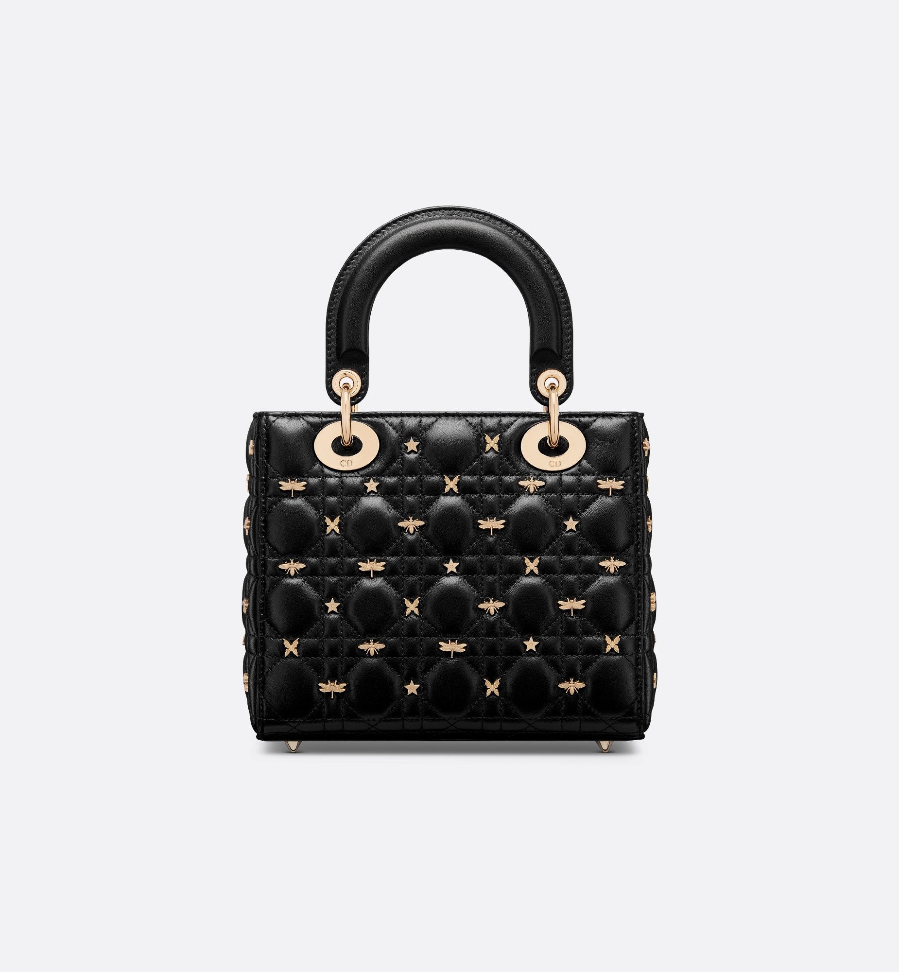 Small Lady Dior My Abcdior Bag Black Cannage Lambskin With Gold-Finish Dragonfly Studs