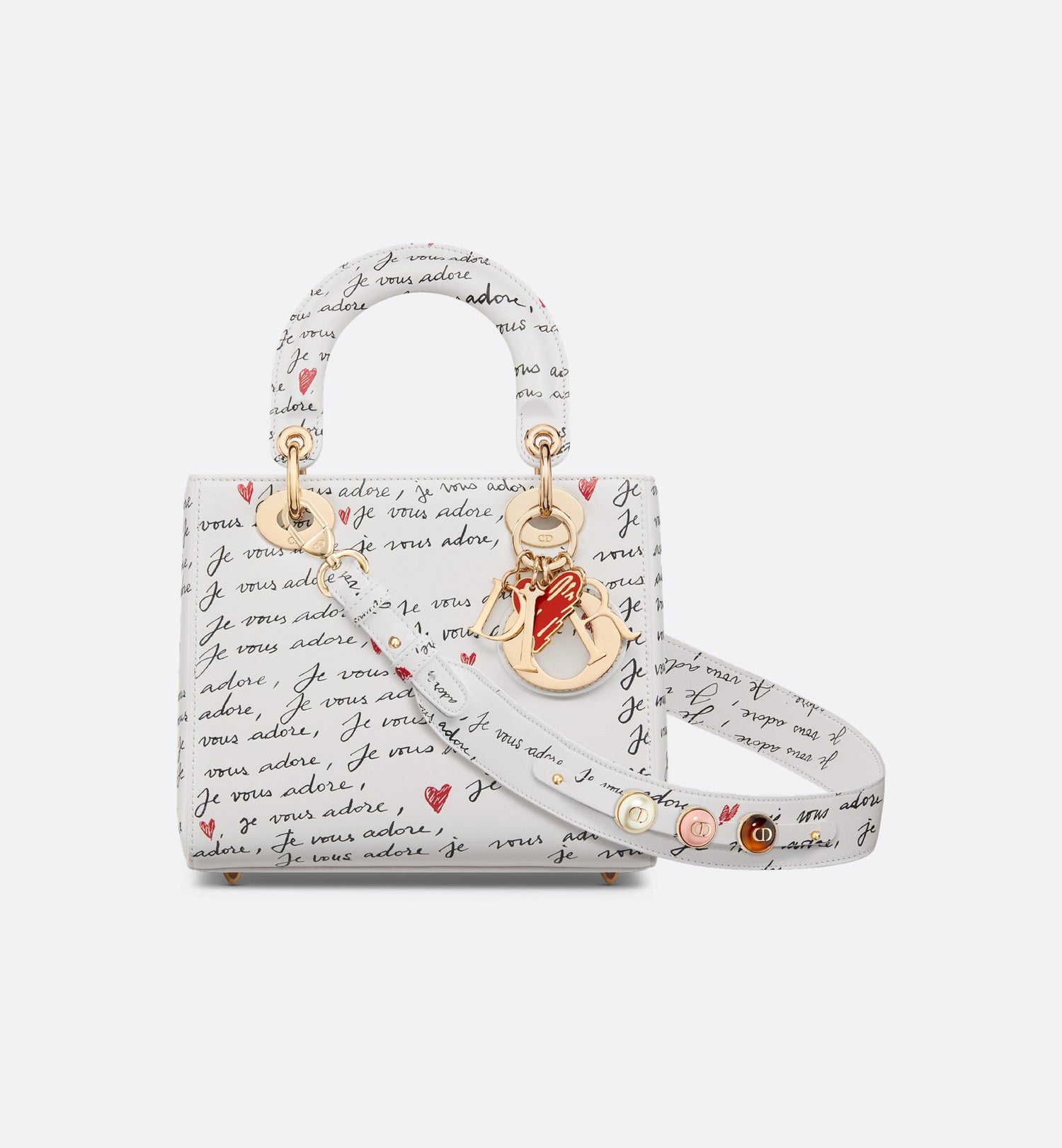 Dioramour Small Lady Dior My Abcdior Bag White Calfskin With Black And Red Je Vous Adore Print