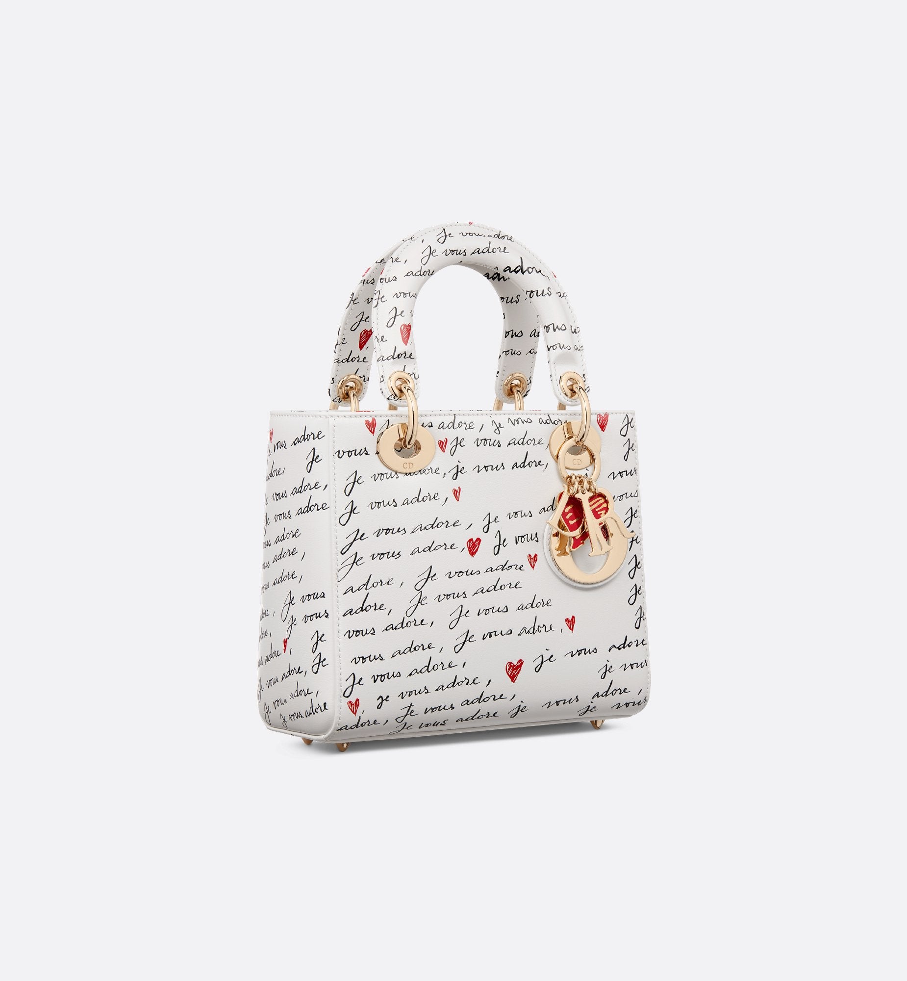 Dioramour Small Lady Dior My Abcdior Bag White Calfskin With Black And Red Je Vous Adore Print