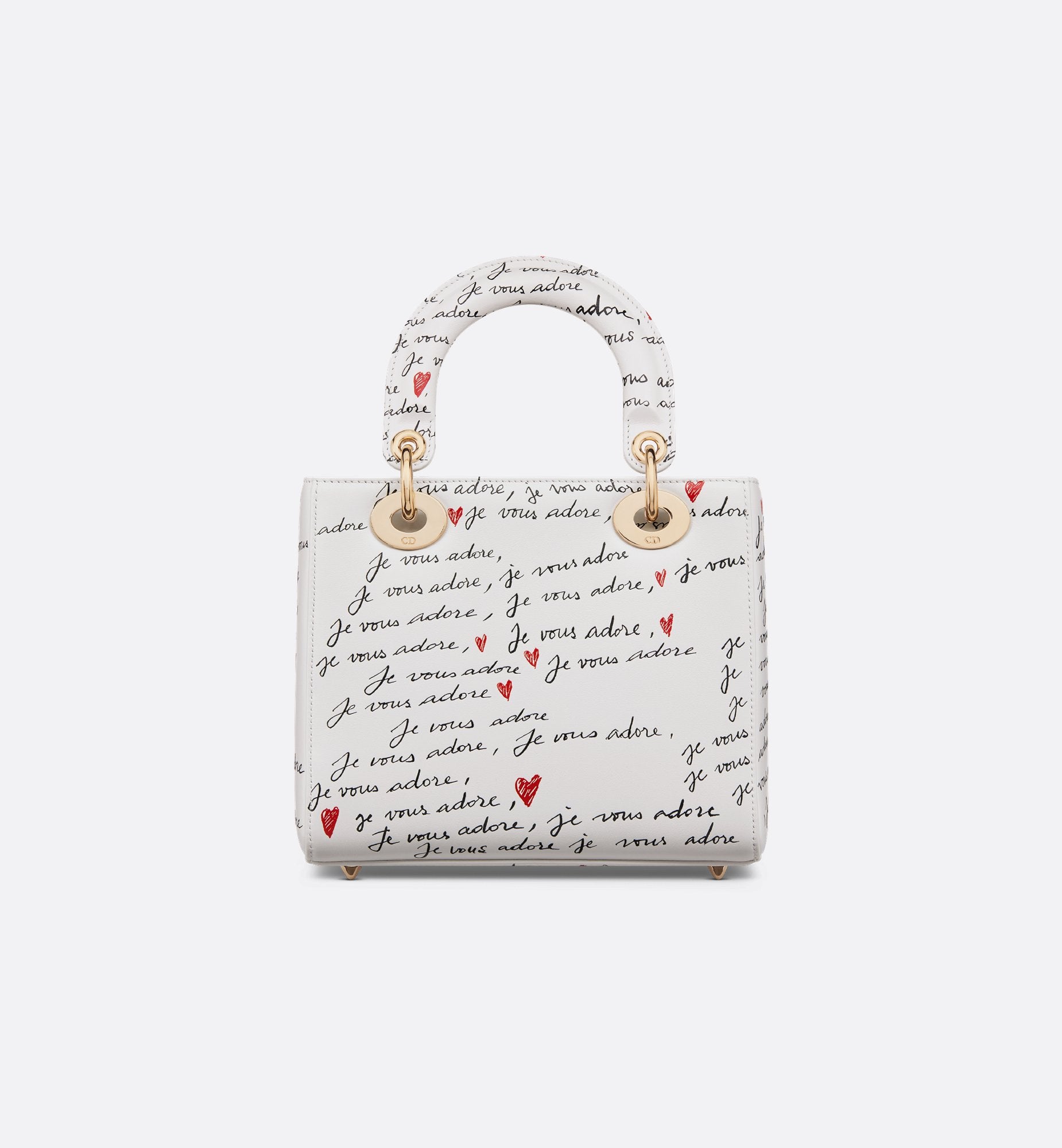 Dioramour Small Lady Dior My Abcdior Bag White Calfskin With Black And Red Je Vous Adore Print