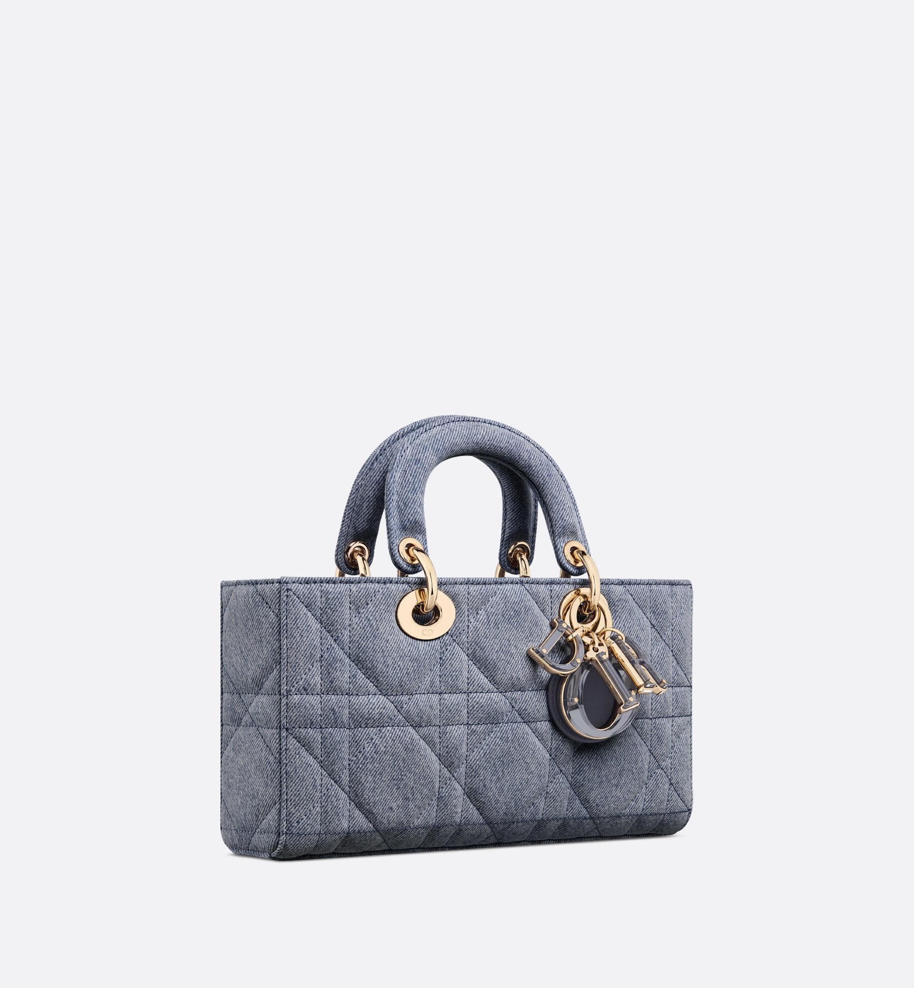 Medium Lady D-Joy Bag Blue Macrocannage Denim