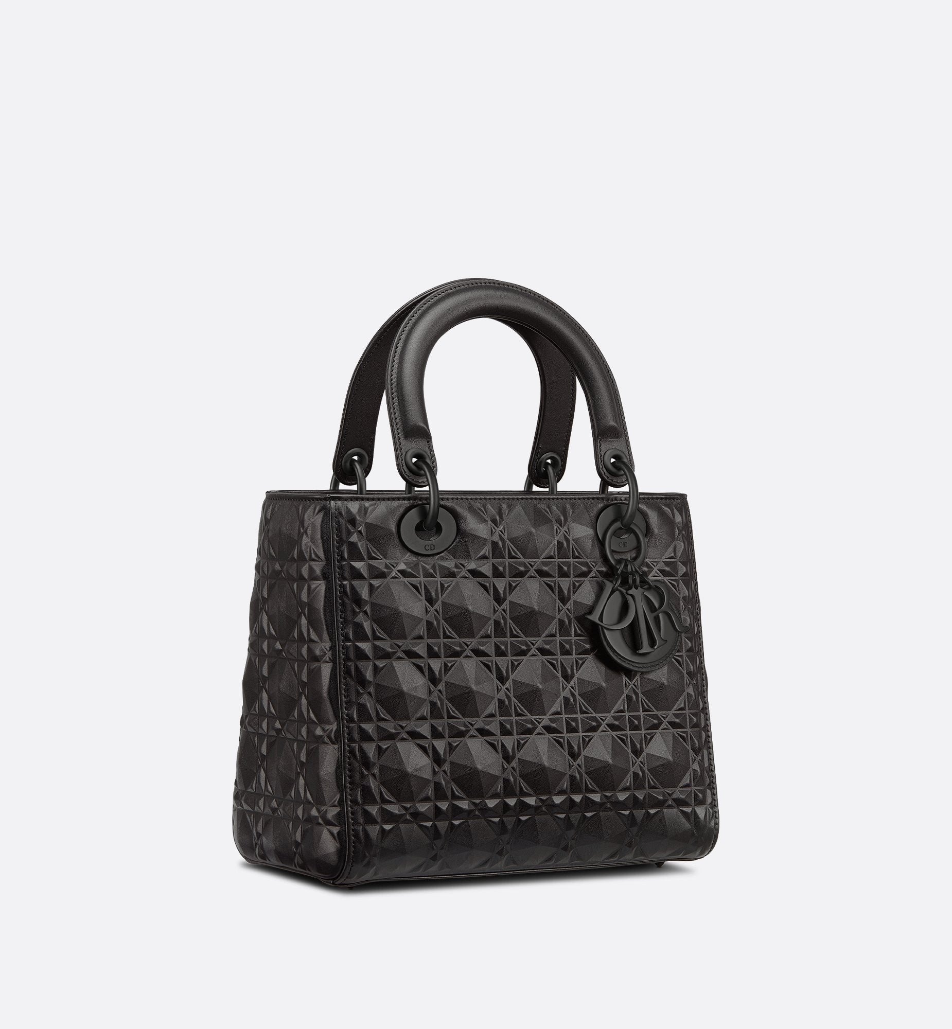 Medium Lady Dior Bag Black Cannage Calfskin With Diamond Motif