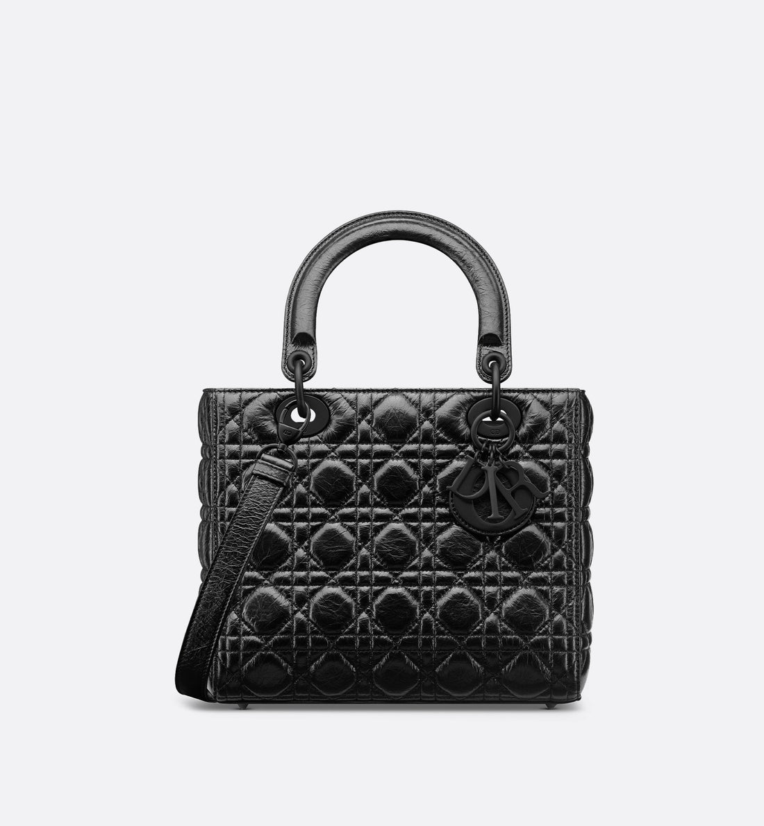 Medium Lady Dior Bag Black Crinkled Cannage Calfskin