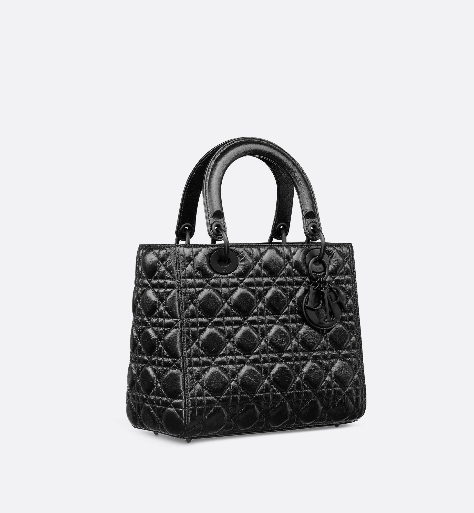 Medium Lady Dior Bag Black Crinkled Cannage Calfskin