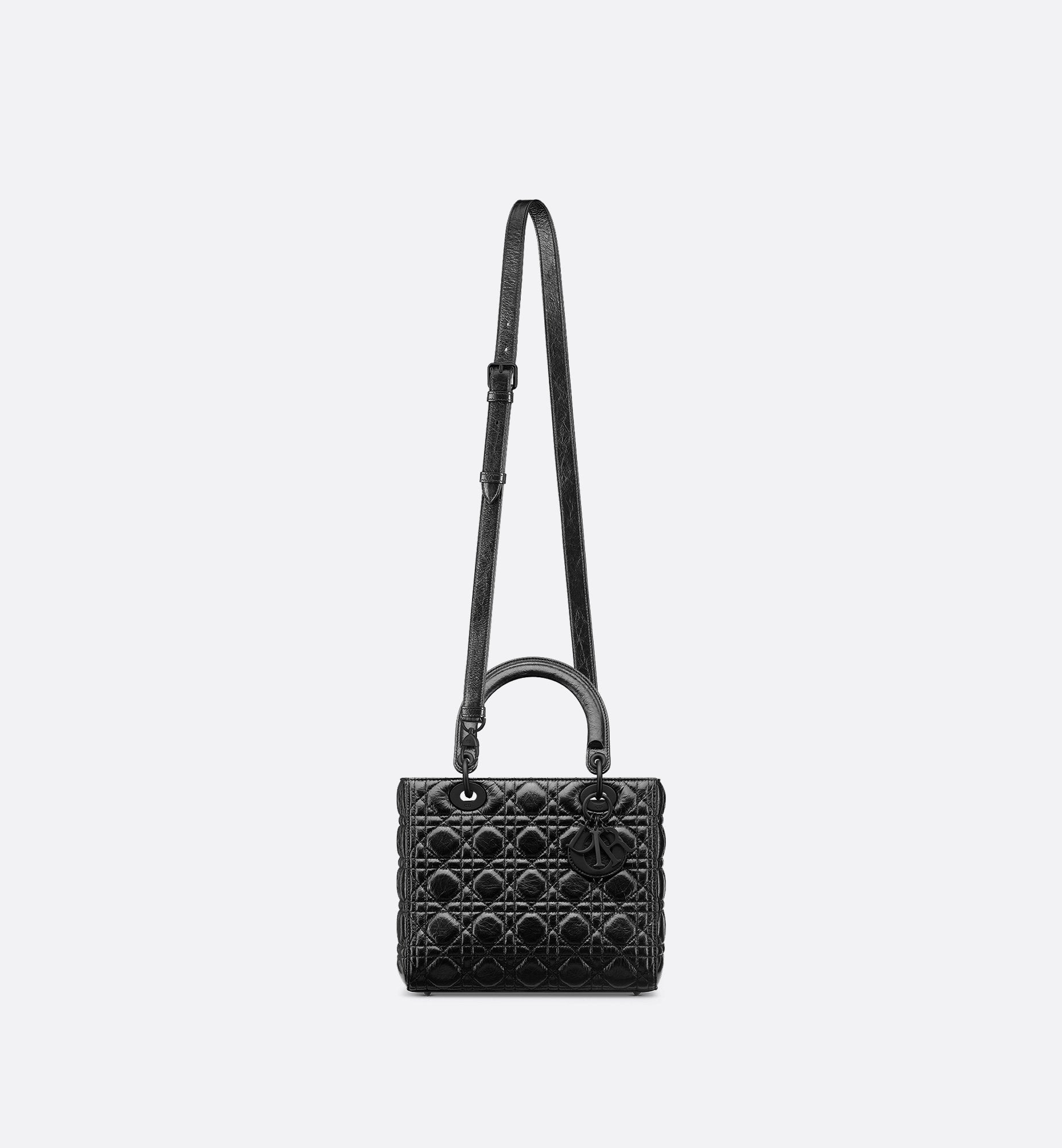 Medium Lady Dior Bag Black Crinkled Cannage Calfskin