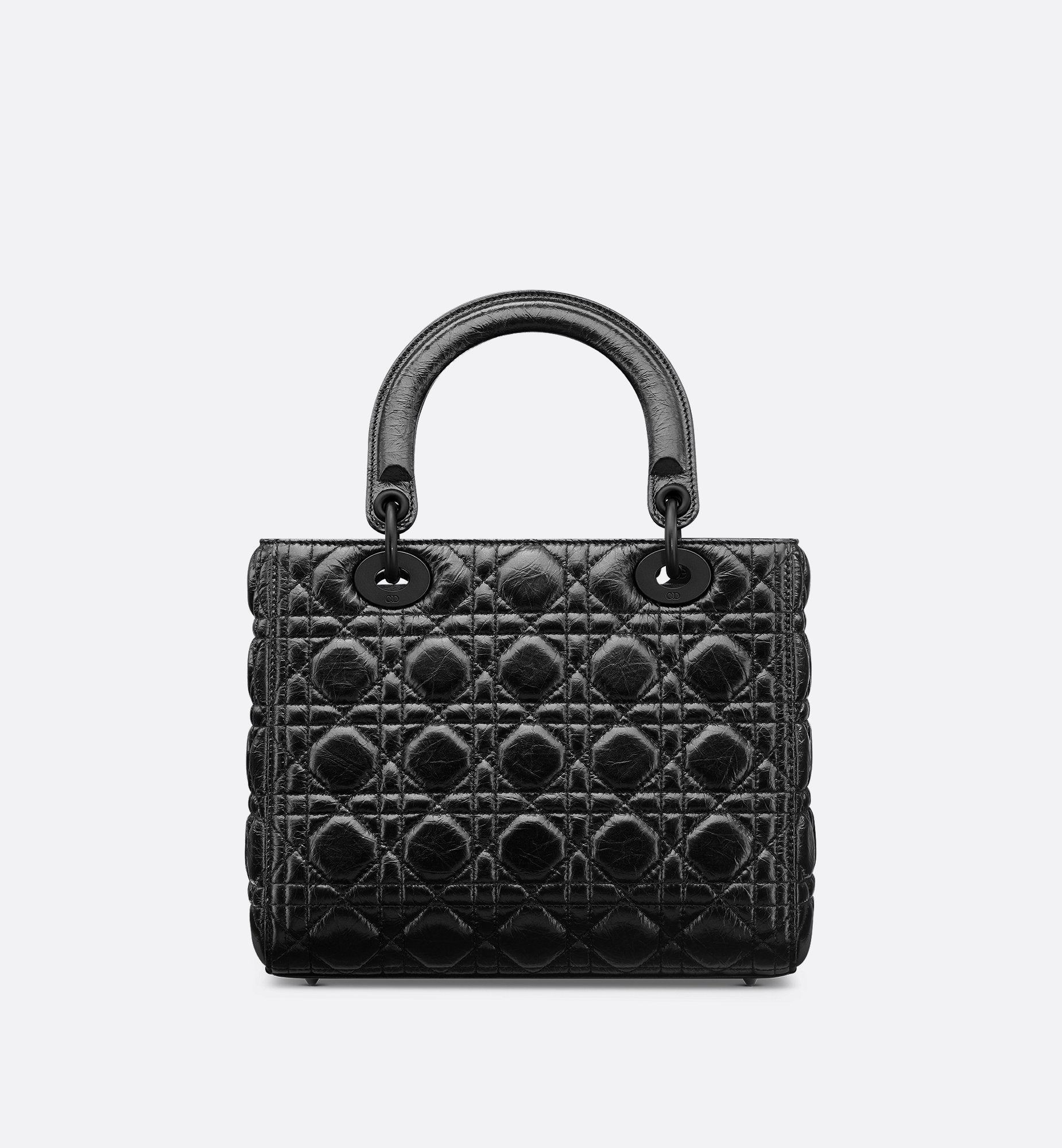 Medium Lady Dior Bag Black Crinkled Cannage Calfskin