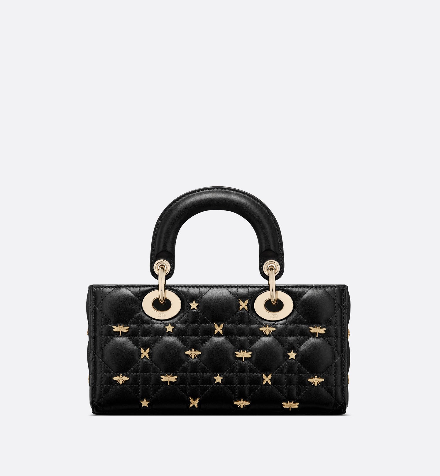 Small Lady D-Joy Bag Black Cannage Lambskin With Gold-Finish Dragonfly Studs