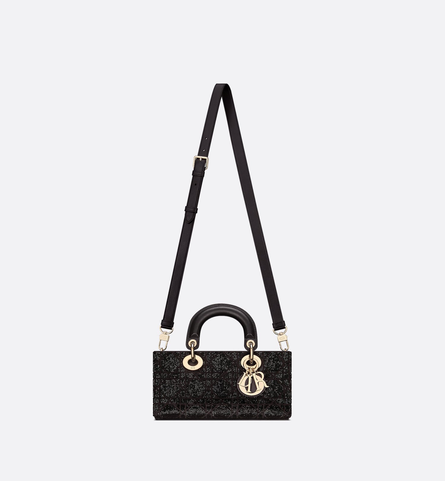 Small Lady D-Joy Bag Black Cannage Cotton With Micropearl Embroidery