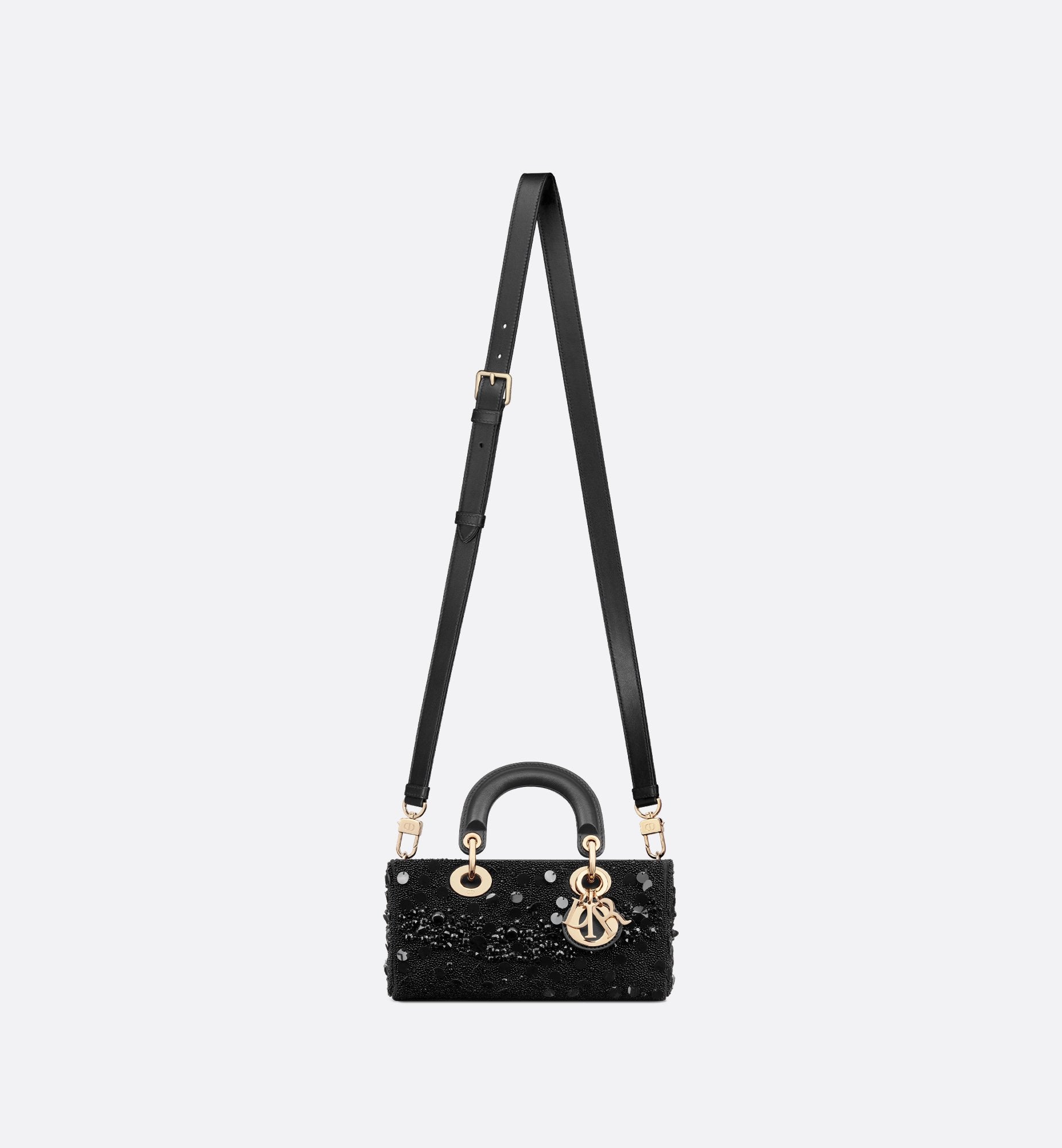 Small Lady D-Joy Bag Black Calfskin Embroidered With Beads And Sequins