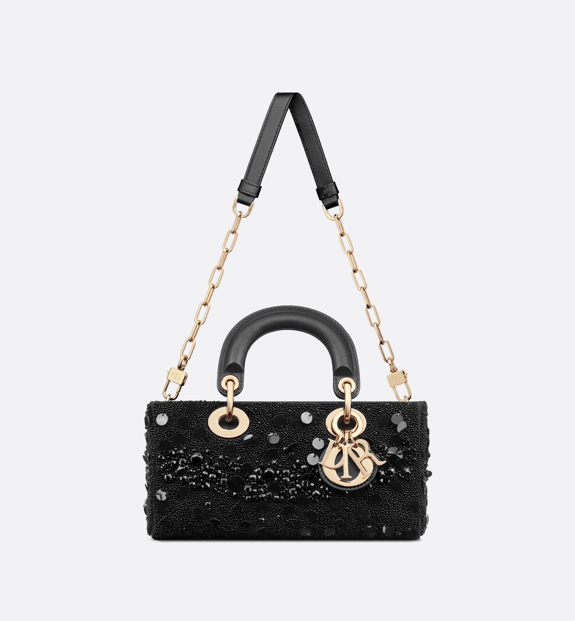 Small Lady D-Joy Bag Black Calfskin Embroidered With Beads And Sequins