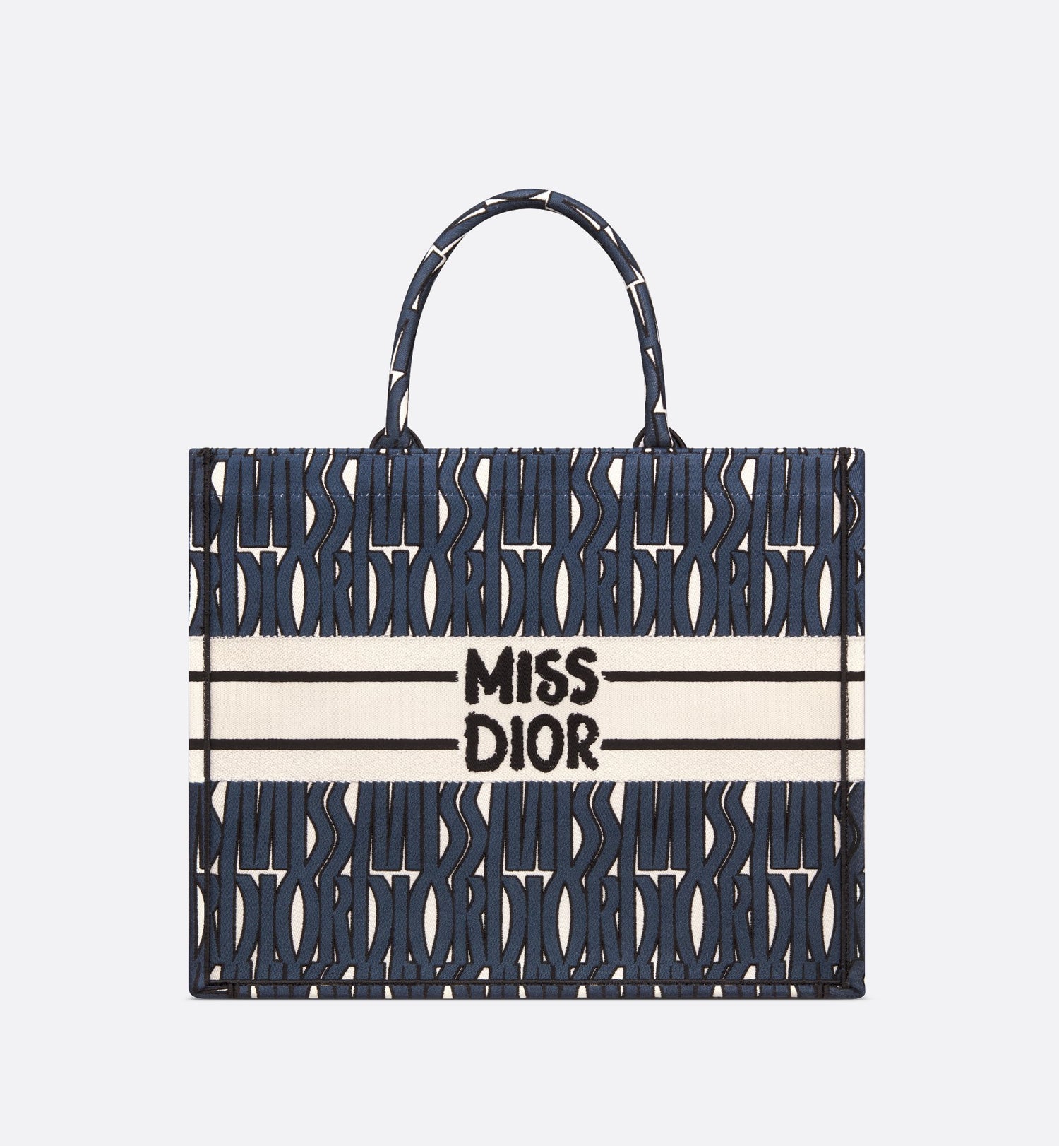 Large Dior Book Tote Blue And White Miss Dior Allover Embroidery