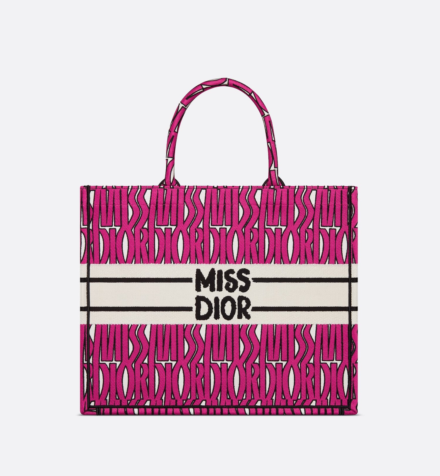 Large Dior Book Tote Fuchsia And Black Miss Dior Allover Embroidery