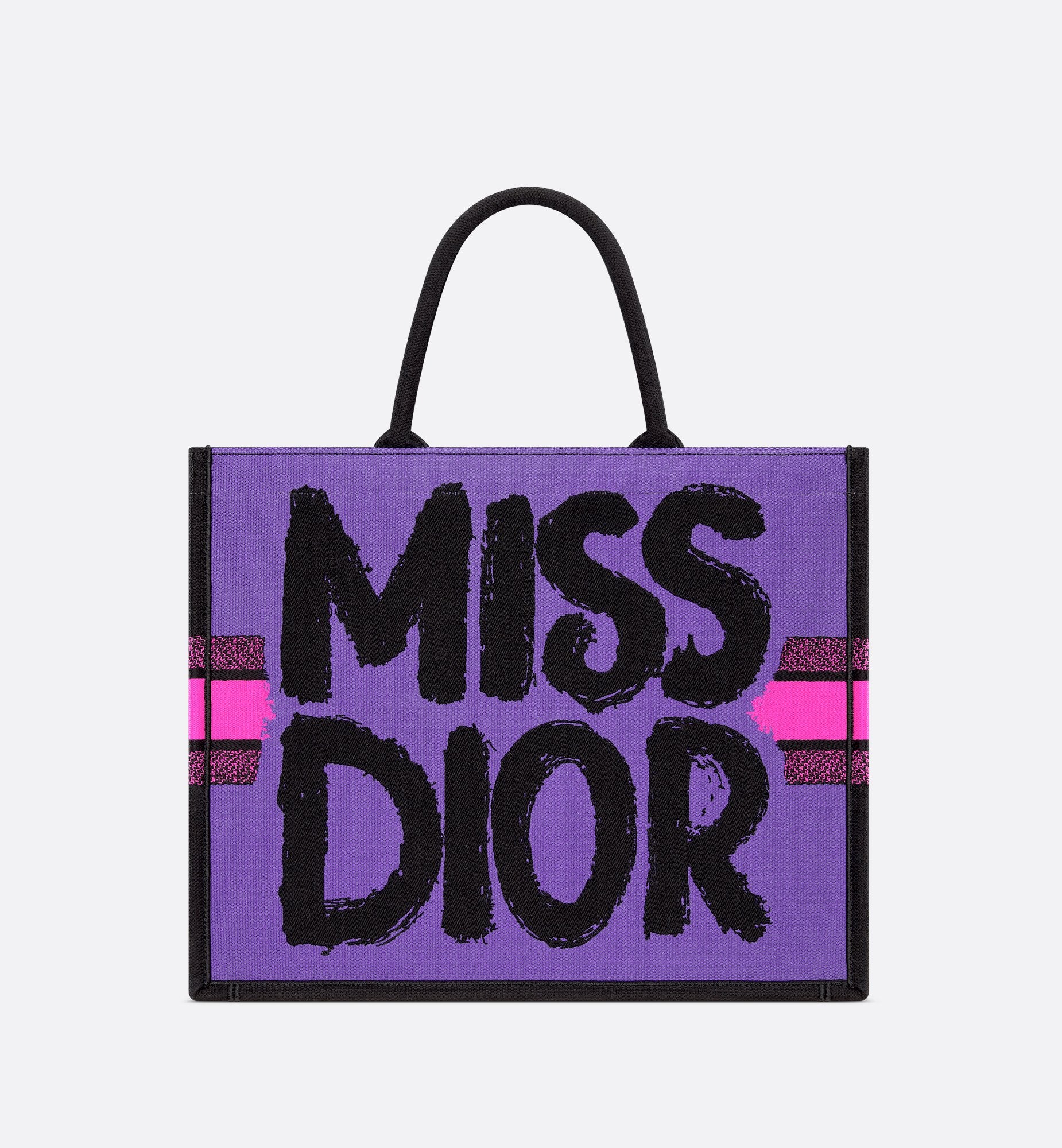 Large Dior Book Tote Two Tone Fuchsia And Purple Miss Dior Graffiti Embroidery