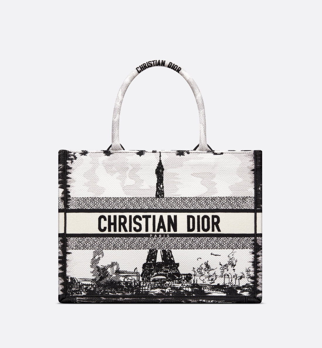 Medium Dior Book Tote White And Black Paris Embroidery