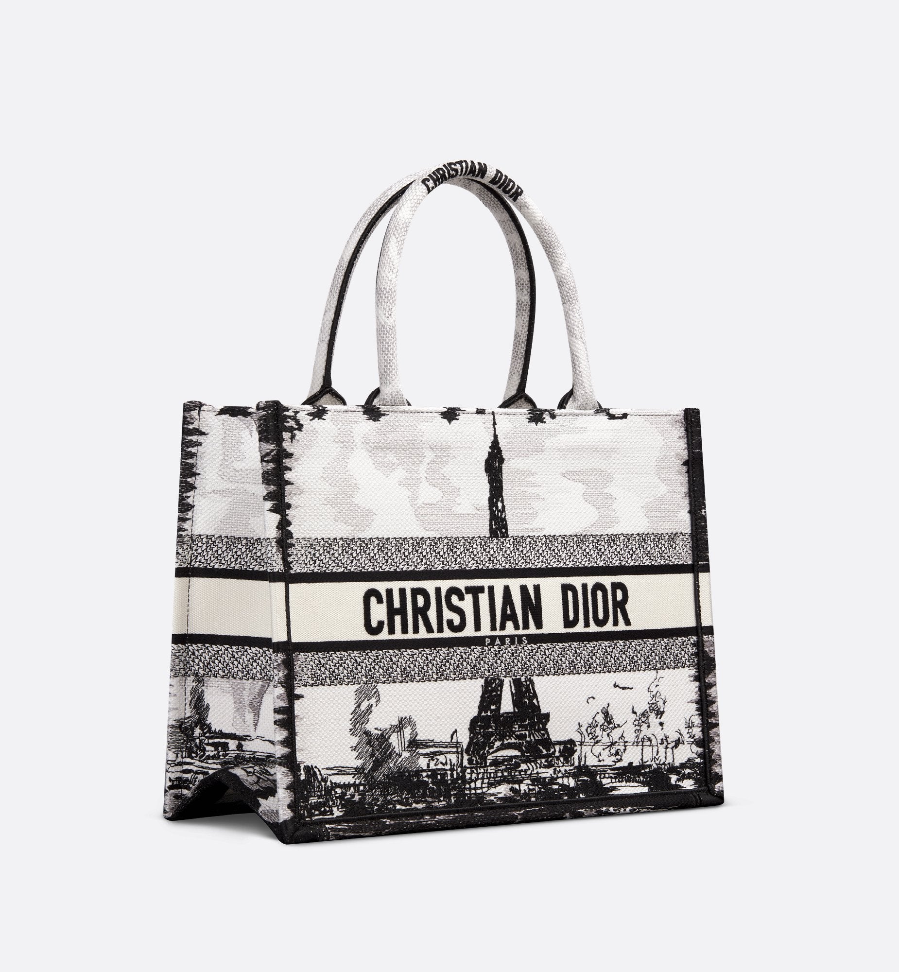 Medium Dior Book Tote White And Black Paris Embroidery