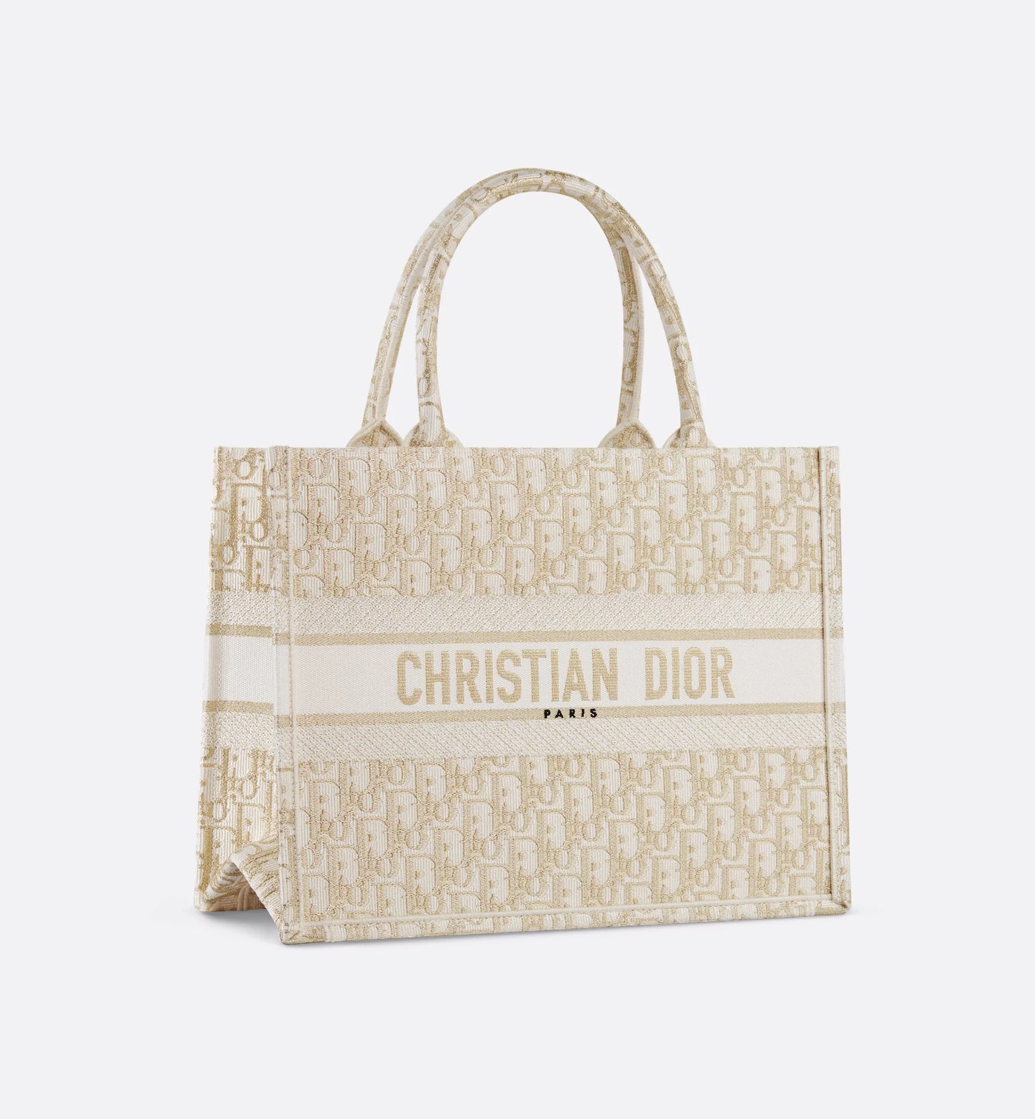 Medium Dior Book Tote White and Gold-Tone Dior Oblique Embroidery