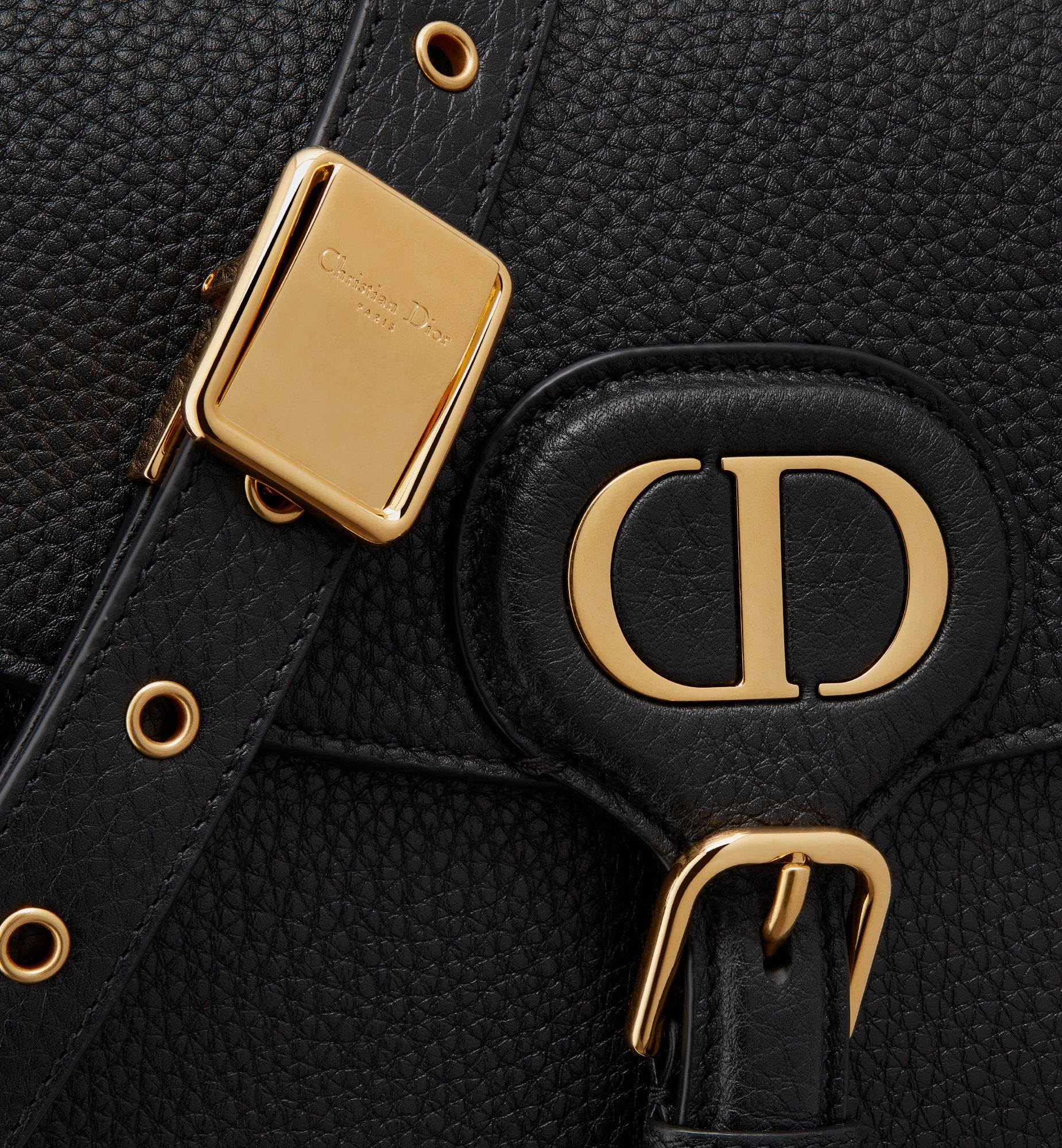 Medium Dior Bobby Bag Black Grained Calfskin