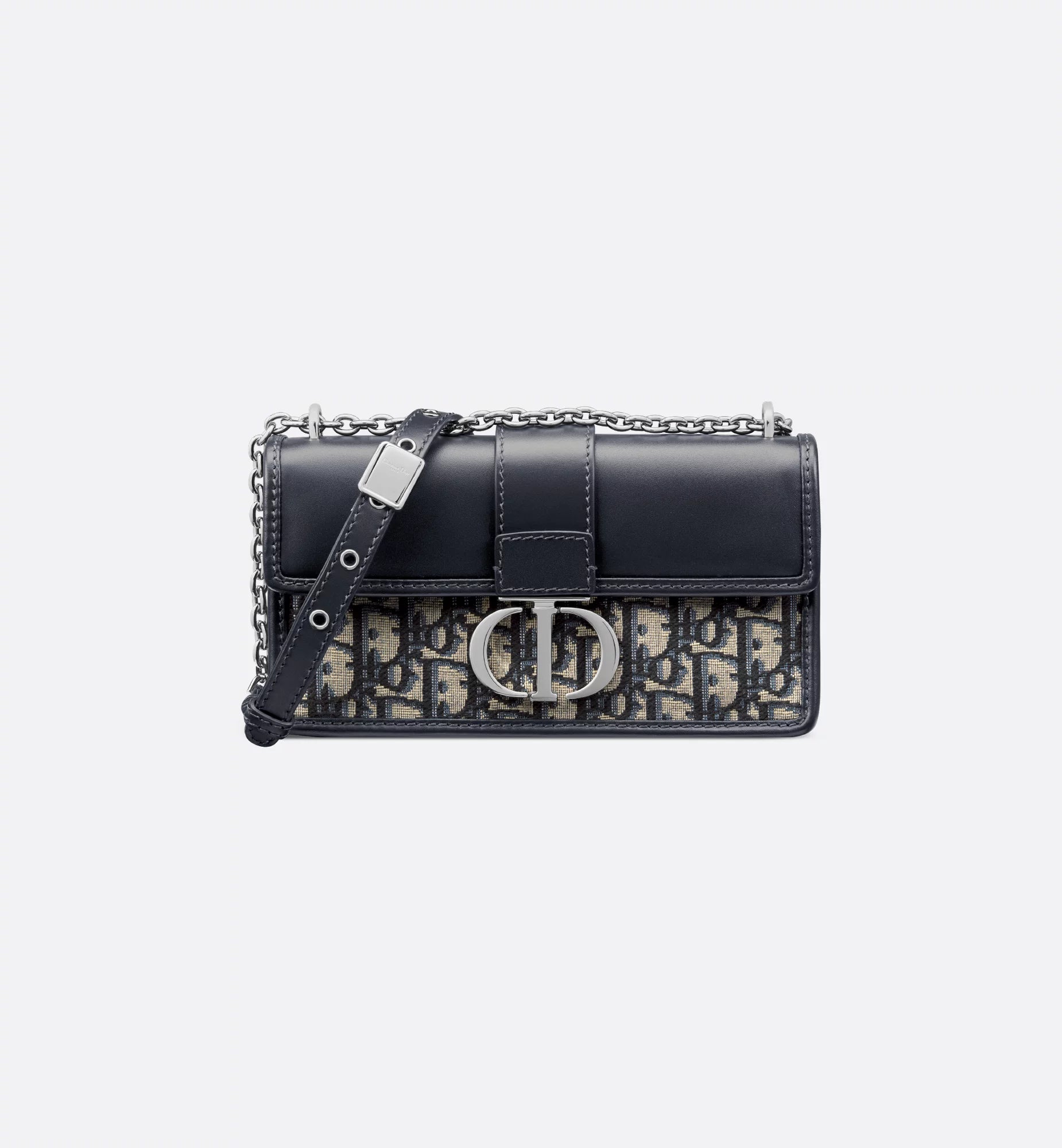 30 Montaigne East-West Bag with Chain Blue Dior Oblique Jacquard and Smooth Calfskin