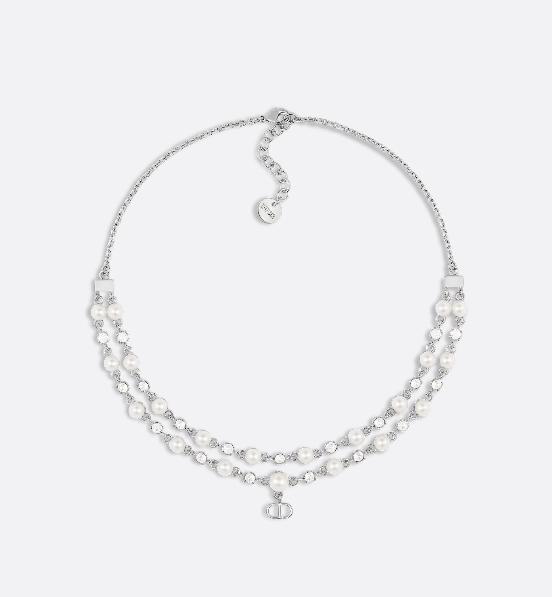 Petit Cd Treasure Necklace Silver Finish Metal With White Resin Pearls And Silver-Tone Crystals