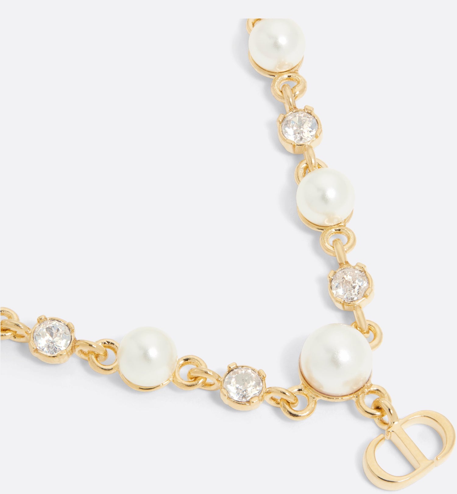 Petit Cd Treasure Necklace Gold Finish Metal With White Resin Pearls And Silver-Tone Crystals