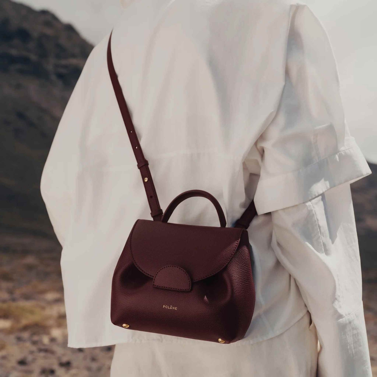 Polene Un Nano Edition Handbag Burgundy zoomin
