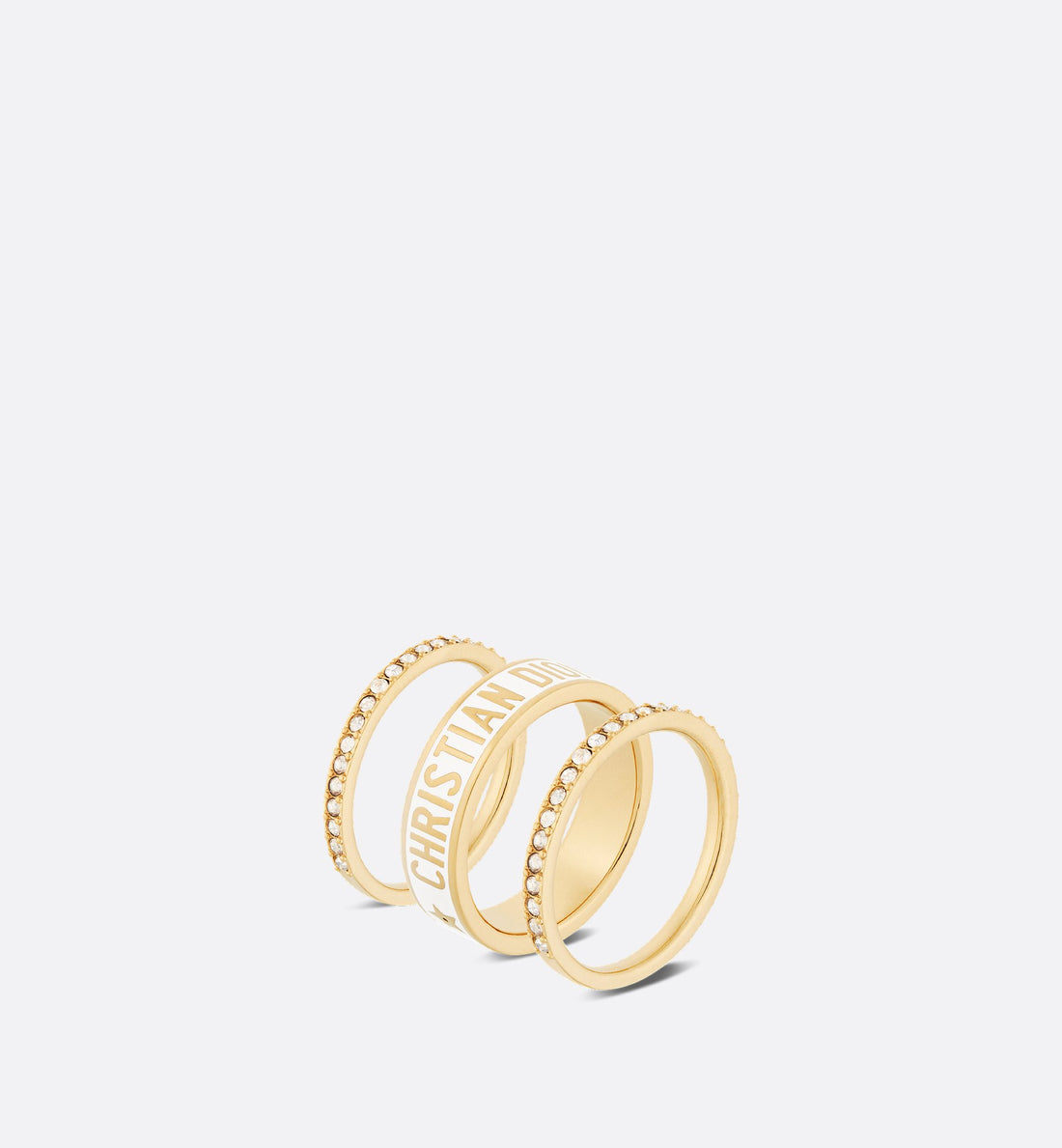 Code Ring Set Gold Finish Metal And Silver Tone Crystals With White Lacquer