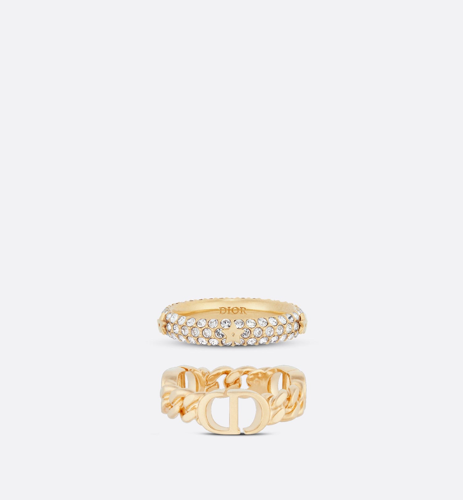 Petit Cd Ring Set Gold Finish Metal And White Crystals