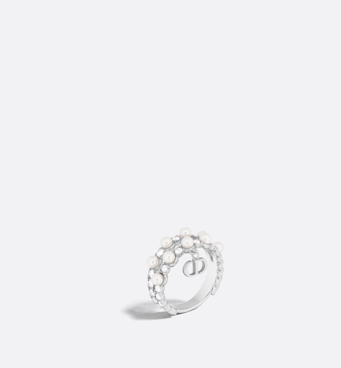 Petit Cd Treasure Ring Silver Finish Metal With White Resin Pearls And Silver-Tone Crystals