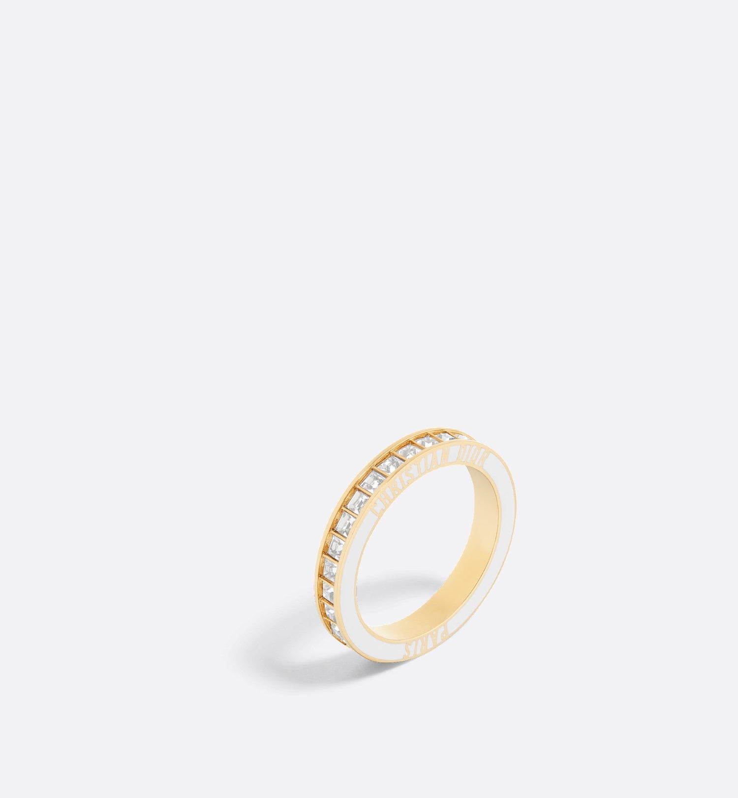 Night Code Ring Gold Finish Metal With White Crystals And White Lacquer