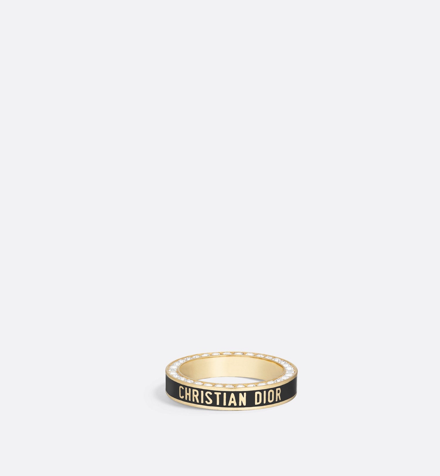 Night Code Ring Gold Finish Metal With White Crystals And Black Lacquer