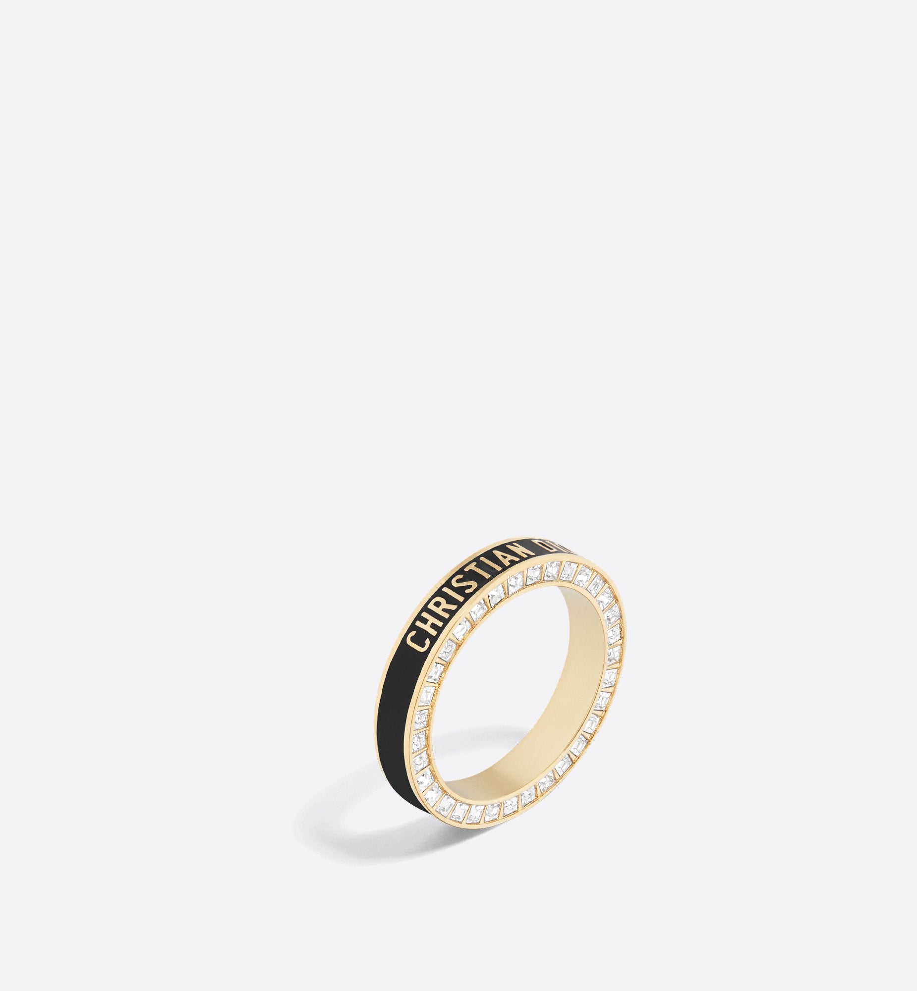 Night Code Ring Gold Finish Metal With White Crystals And Black Lacquer