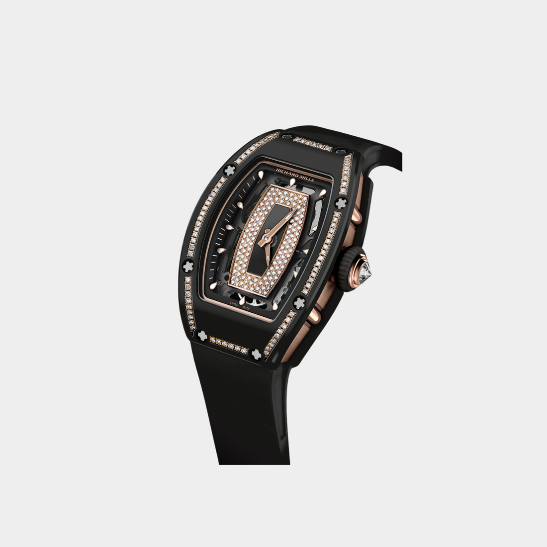 Black Ceramic &amp; 18K Rose Gold Automatic Diamond &amp; Onyx Dial Strap Watch