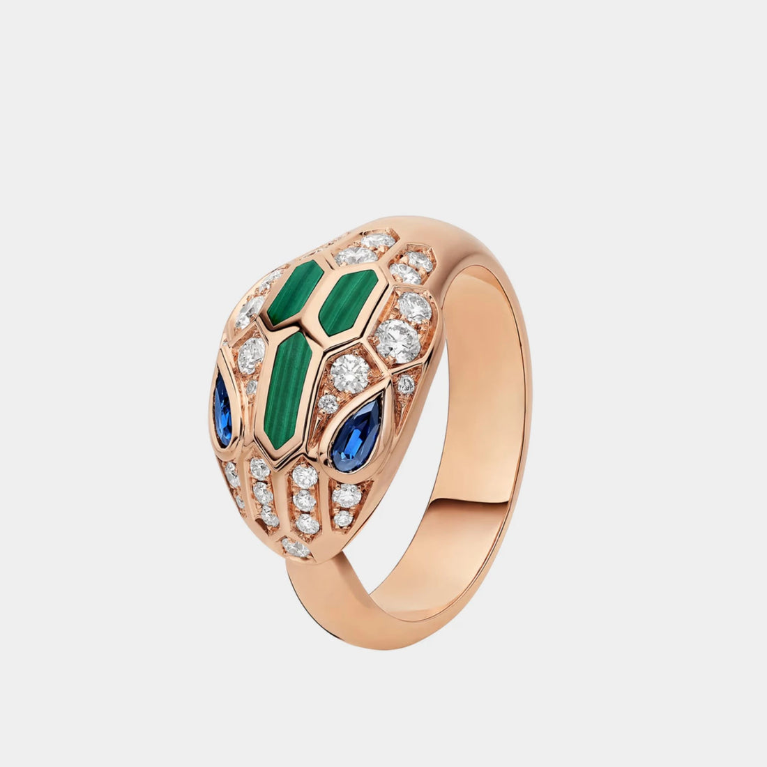 Serpenti Seduttori Rose Gold Ring Sapphire/Malachite, Front
